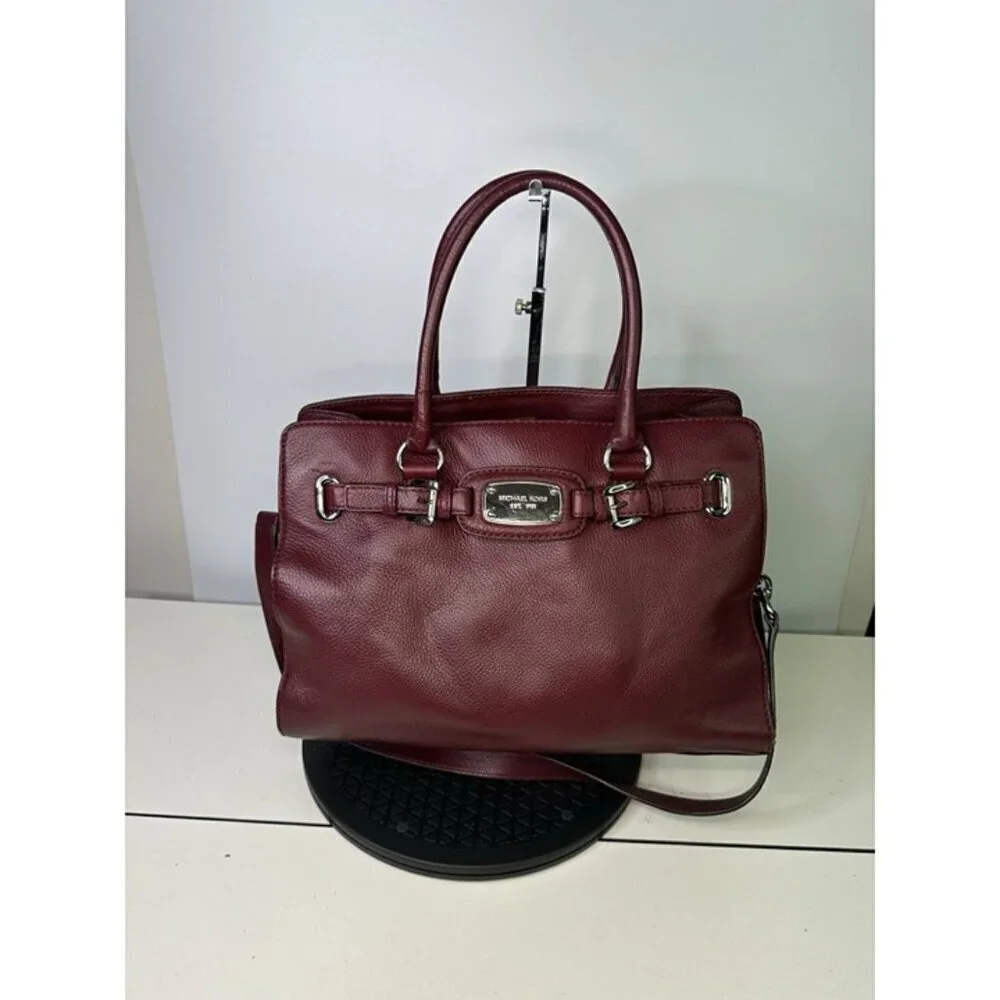 Michael Kors Red Oxblood Maroon Pebbled Leather Hamilton Shoulder Purse